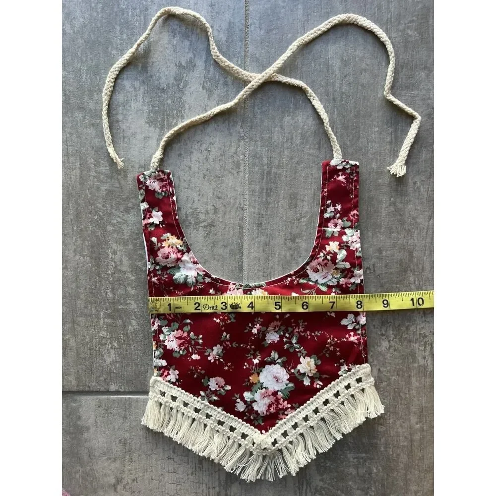 Los Angeles Boutique Baby Bib Boho Girl Drool Bandana NEW Tassel Burp Red Floral